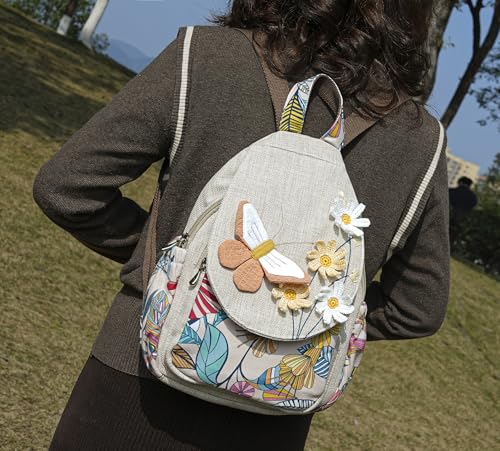 Image of Womens Boho Cotton Hemp Cloth Backpack Boho Vintage Embroidered Casual Purse Handbags Messenger Bag Swan
