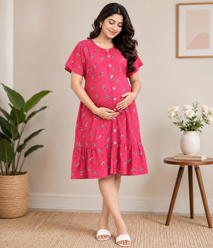 Image of MENMAII Women's [L-4XL] Full Open /Front Buttoned [a Kind of Adaptive Clothing] Multipurpose Nighty for Maternity /Pregnancy /Elderly /Patient /Feeding /Hospital Purpose Nighty