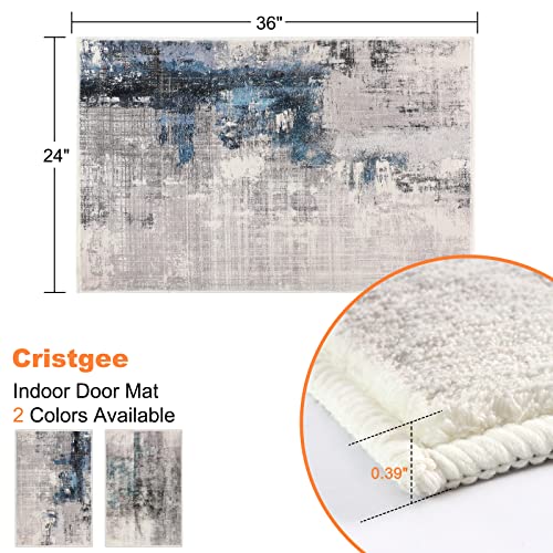 Door Mat, Front Indoor Door Mat Faux Wool Non-Slip Entryway Rug Absorbent Abstract Throw Rug For Indoor Entrance Hallway Laundry Room, High Traffic Areas, 24 X 36 Inches, Splash-Ink Sky Blue/Gray #TOP1