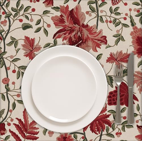 Image of Casableu Kashmiri Floral Printed Table Cloth, Fuchsia, 52 x 72 Inches | 6 Seater Dining Table, Dust-Proof, Durable Fabric, Home & Dining Decor