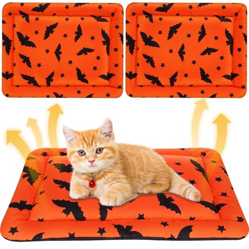 Clysee 2 Pack Halloween Self Warming Cat Bed Self Heating Cozy Bat Cat Pad with Non Slip Bottom 18 x 24 Inch Goth Pet Mat for Small Dogs Spooky Fall Halloween Decor