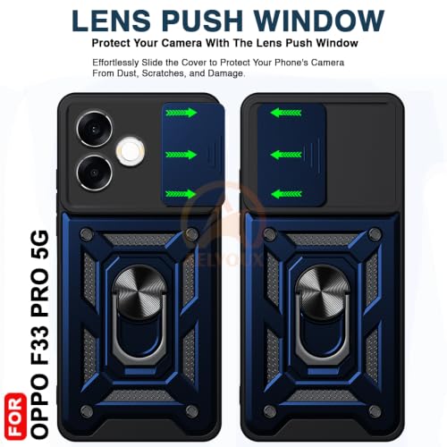 Image of Armor Bumper Back Cover Case for Oppo F33 Pro 5G Rotating Camera Cover, Ring Holder & Kickstand | Heavy Duty & 360 Degree Protection Oppo F33 Pro 5G Back Cover (Blue)