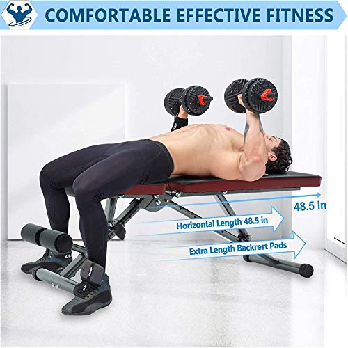 LINODI Adjustable Weight Bench, Workout Bench for Home Gym, Multi-Purpose Strength Training Benches, Foldable Incline Decline Gym Bench for Full Body Workout