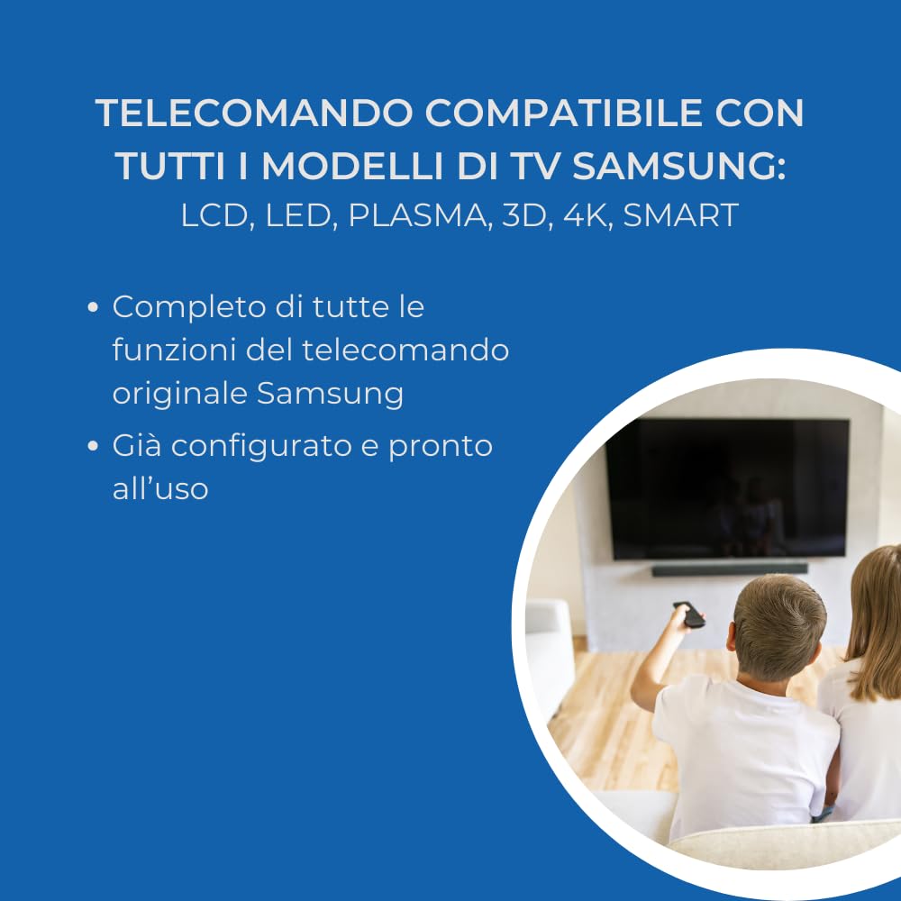Digiquest Telecomando compatibile con tutti i modelli TV a marchio SAMSUNG TV, LCD, LED, PLASMA e 4K, Tasti fluorescenti e dedicati alle piattaforme streaming, Già configurato e pronto all’uso