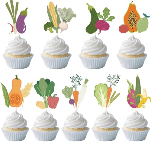 Locally Grown Baby Shower Decorations - Yoyuspy 36PCS Farmers Market Party Decor Cupcake Toppers Cupcake Picks Cake Decor Fruit Vegetable Garden Farm Themed Birthday Party Supplies Pre-Assembly