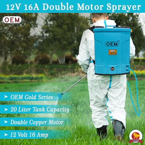 Image of OEM 20L Gold Series Battery Sprayer with Double Motor, 12V16A Battery, Digital Voltmeter, Heavy Copper Lance & Clutch, Metal Hook Belt, Back Support, Long Filter - Powerful Agriculture Sprayer