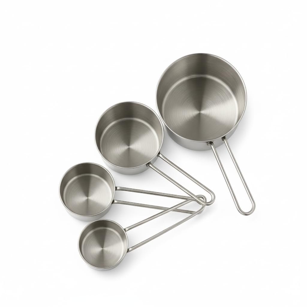 Human Hydro Stainless Steel Measuring Cups Set – 4 Pieces | 60 ml, 80 ml, 125 ml, 250 ml | Durable, Rust-Free & Dishwasher Safe for Baking & Cooking