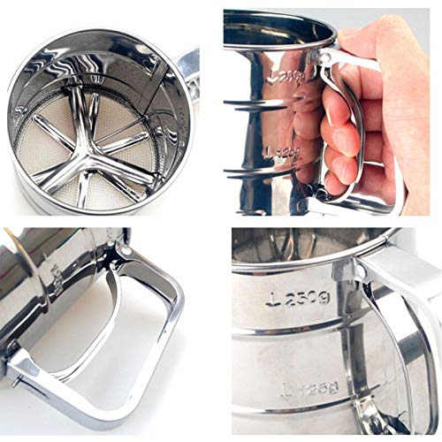 Stainless Steel Hand-held Flour Sifter with Handle, Squeeze Metal Fine Mesh Sieve for Baking,Baking Stainless Steel 3 Cup Double Layers Sieve with Hand Press Design - Thumbnail 2