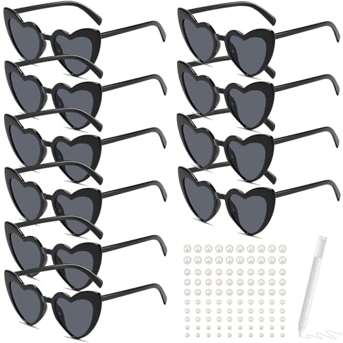 YISZCXIAK Herz Sonnenbrille Partybrille Set Herzform Brille JGA Brillen Herzbrille mit Stift Hippieâ€¦ – Miniatur