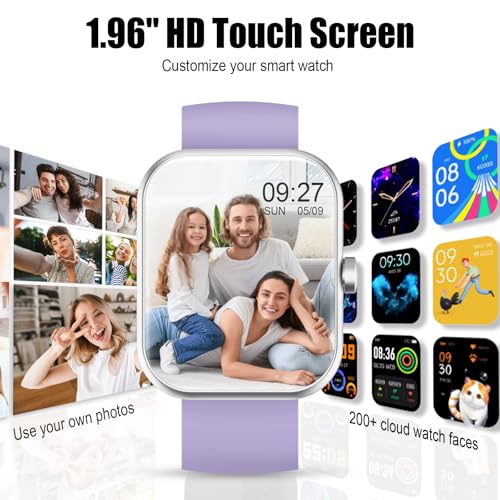 Image of 2026 Smart Watch for Men Women (Answer /Make Call), 1.96 inch HD Fitness Tracker Running Watch,Waterproof,Pedometer, Sleep /Step /Activity /Heart Rate Monitor,110+ Sport Mode Smartwatch for Android,Purple