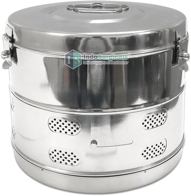 IS IndoSurgicals Stainless Steel Dressing Drums Size 11"X9" (Diameter X Height)