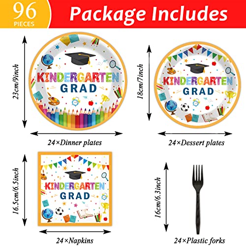 Image of Kindergarten Graduation Party Supplies Pre-K Grad Tableware Set Preschool Graduation Plate Napkin Kindergarten Disposable Paper Dinnerware Kit for Graduate Party decoration Favor 24 Guest (White)