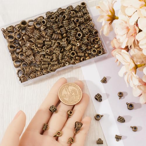 SOFPLATE 1 Box 300Pcs Small Bail Beads Large Hole Spacer Beads with Charms Alloy Cylindrical Textured Tibetan Antique Bronze Bail Bead Connectors for Jewellery Making Pendant Necklace Supplies DIY - Image 3