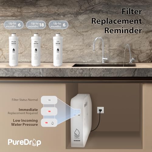 Image of PureDrop PDR-100RO 3-Stage Under Sink Reverse Osmosis Drinking Water Filtration System, 100 GPD Fast Flow Built-in Tank RO Water Filter System, Reduce PFAS