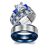 Bridal sets Wedding Ring Sets His And Hers Promise Ring Couples Bridal Sets Women 925 Sterling Silver Square Cz Man Titanium Wedding Bands