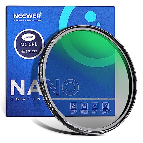 NEEWER 58mm Polfilter 24 Schichten Multi Resistant Nano MC CPL Zirkular Polarisationsfilter mit HD Glas/Ultra Slim für Kameraobjektive, Reflexion reduzieren/Kontrast verbessern/Blendung reduzieren