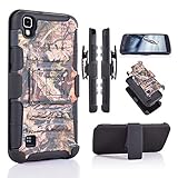 for LG X Power/ K210/ LS755 Duo Defense Drop-Proof Heavy Duty Full Body Rugged Holster Armor Camo Case[Belt Swivel Clip & Kickstand] (Camouflage)