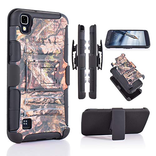 for LG X Power/ K210/ LS755 Duo Defense Drop-Proof Heavy Duty Full Body Rugged Holster Armor Camo Case[Belt Swivel Clip & Kickstand] (Camouflage)