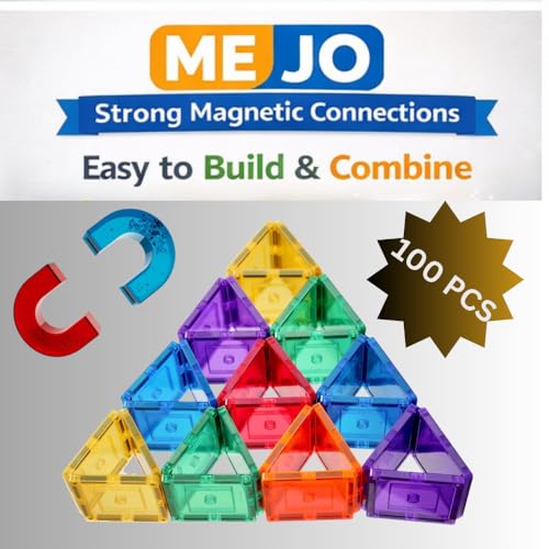 ME JO 100 PCS, Magnetic Building Blocks for Kids, Magnetic Tiles, STEM Educational Toy with Car Base, Strong Magnets Construction Set for Toddlers & Kids Birthday Gifts 3 4 5 6 7 8 9 + by ME JO - Used condition - Image 4