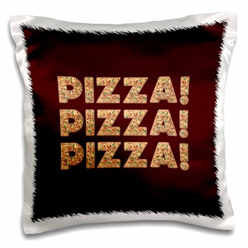 3dRose 16x16 inch Pillow Case - Pizza Pizza Pizza - Pizza Decorated Text Art on Maroon Background Alexis Design - Typography Pizza