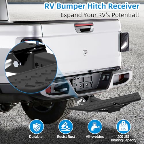Image of Bolt-On RV Hitch Receiver - 2 inch Adapter for 3-4 inch Camper Beams, 200lbs Reinforced Cargo Rack & Bike Mount