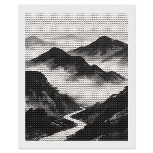 Peinture diamant montagne noir et blanc pour décoration salon zen