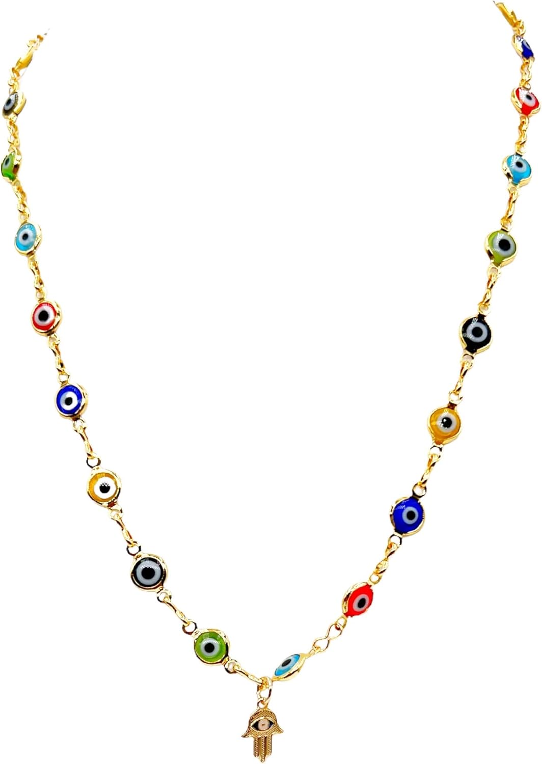 Mixed Color Evil Eye Chain Hamsa Pendant Necklace 17.5 Inches - Image 6