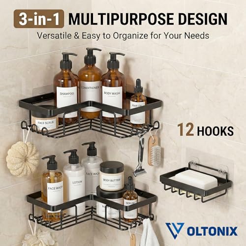 Image of Corner Shelf /Rack for BathroomWithout Drill Wall Metal Self Adhesive Bathroom Shelf /Shelf for Kitchen Corner Rack Wall Mounted Bathroom Fittings /Storage (12-Hook)
