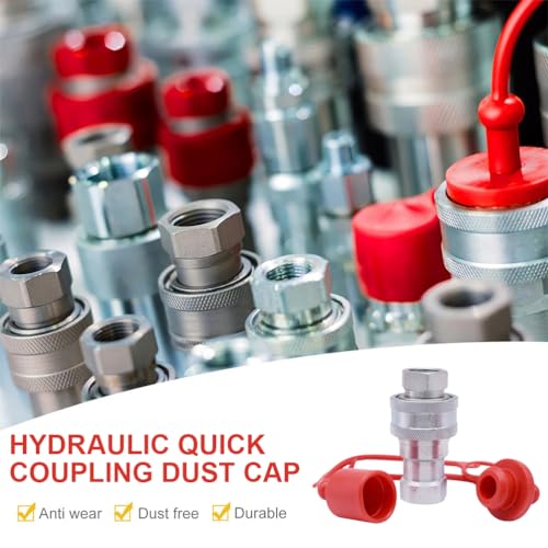 Image of Hydraulic Coupler Dust Cap, Male Dust Cap and Female Plug Cover with Retention Ring Keeps Cap Attached to Hose (2 sets ISO-A 3 /8 inch)