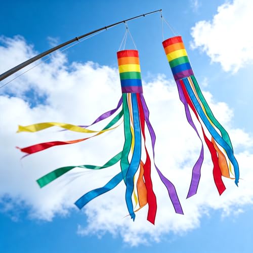 Solihigh 2 Pcs Rainbow Windsock Outdoor Wind Sock Colorful Spiral Pride Decorations Hanging Wind Chimes Cylinder LGBTQ Rainbow Flags for Garden Backyard Tent Caravan Camping