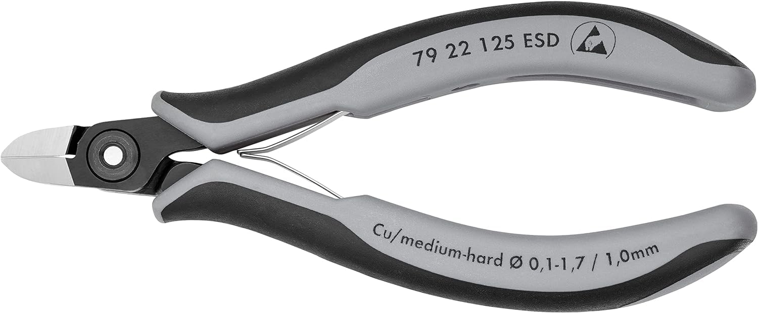 KNIPEX Precyzyjne szczypce tnące boczne dla elektroników ESD z osłonkami wielokomponentowymi 125 mm, 79 22 125 ESD