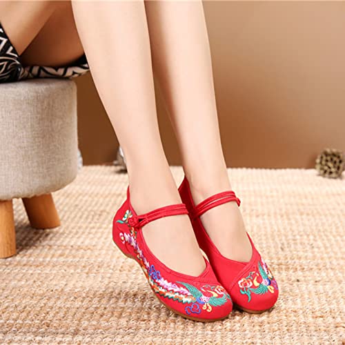 Chinese Shoes for Women Embroidered Shoes Flats Shoes Women Black red Asian Traditional Girl Mary Jane Ballet Yoga Shoe Rubber Sole (36 M EU, Red, Numeric_6)3