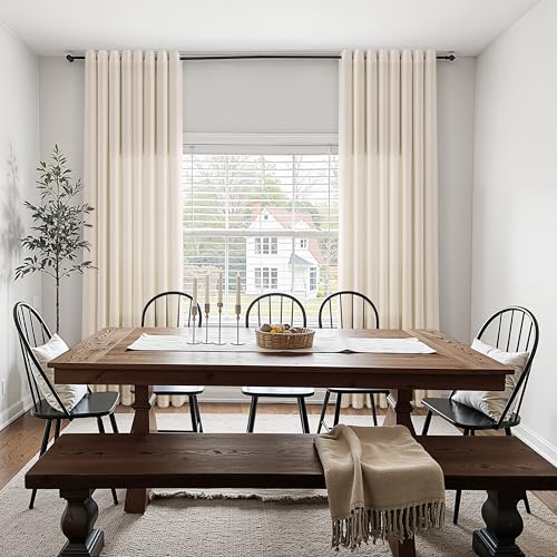 Image of Extra Long Cream Beige Linen Sheer Curtains 120 Inches Length for Living Room Grommet Semi Sheer Elegant Drapes for Bedroom Light Filtering Neutral Boho Curtain 2 Panel for Large Window 10FT 52x120