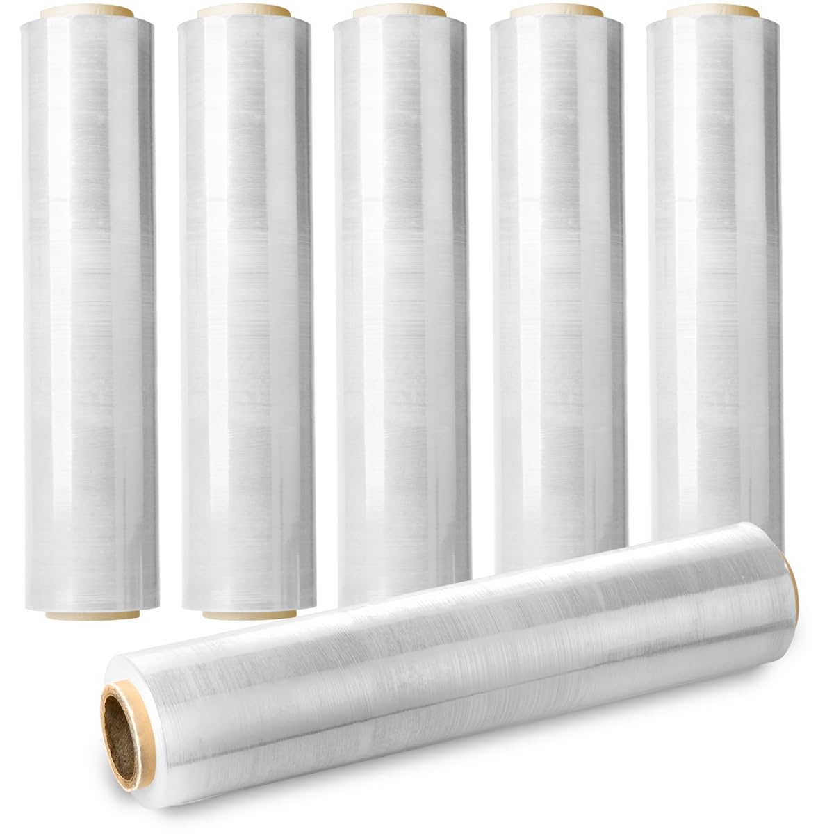 Lot de 6 Films Etirables Transparents d’Emballage Largeur 40cm, pour Palette et Colis, Rouleau de 150m à 200m, 23 microns, Film plastique Auto-adhérant, Protection pour Déménagements, Cartons, Meubles
