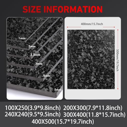 LingXuanGe Forged Carbon Fiber Sheet,Forged Carbon Composite Laminate Plate,Thickness 1mm, 2mm, 3mm, 4mm,5mm,100% Real Carbon Fiber Board Chopped Carbon Fiber Plate(400X500X1.0MM)