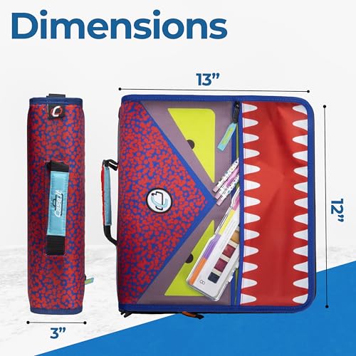 Case-it The Dual 2-in-1 Zipper Binder | Two 1.5-Inch D-Rings, 600 Sheet Capacity, Pencil Pouch & Multiple Pockets | School & Office Organizer with Shoulder Strap | Dual-101 Monster Design Red - Thumbnail 6