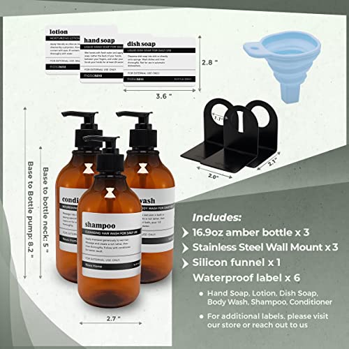 MaisoNovo Shampoo Dispenser for Shower Wall 3 Chamber - Drill Free Shower Soap Dispenser Wall Mount with Waterproof Labels - 3 Bottles 3 Wall Mounts