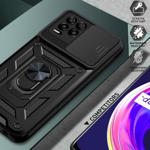 Image of Heavy Duty Back Case Cover for LG K42 5G, Shockproof LG K42 Back Cover, Ring Case with Kickstand and Camera Protection Shutter - Black