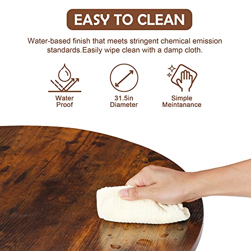 Super Deal Round Coffee Tables W/ 32 Inch Rustic Wooden Surface Top And Sturdy Metal Legs Industrial Cocktail Table For Living Room, Rustic Brown #TOP5