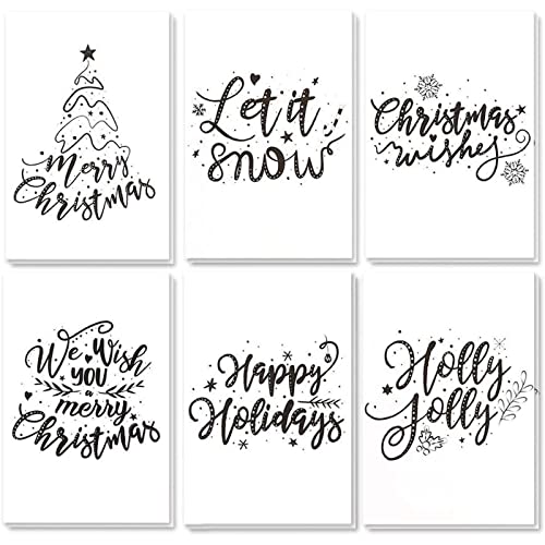 48-Pack Merry Christmas Greeting Cards Bulk Box Set - Winter Holiday Xmas Greeting Cards with Artistic Word Art Design, Envelopes Included, 4 x 6 Inches