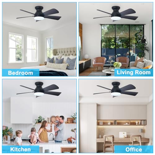 Image of Depuley Modern Ceiling Fan with Light: Small Fans for Bedroom Indoor Outdoor - Dimmable Low Profile Ceiling Fans with Remote Control