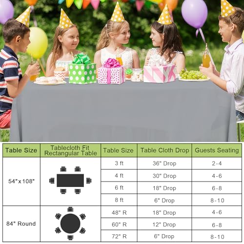 Image of Smiry Disposable Table Cloth 3 Pack, 54 x 108 Inch Waterproof Plastic Tablecloth, Decorative Rectangle Table Covers for Party, Birthday, Picnic, Grey