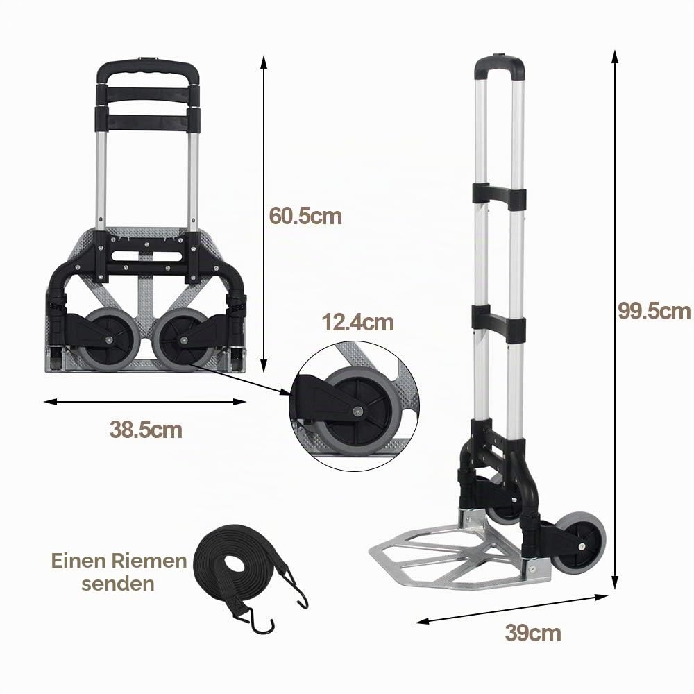 sogesfurniture Aluminium Sackkarre Transportkarre klappbare Handkarre, mit kostenlosem Gummiband für Fixieren der Gegenstände, bis 60kg Tragkraft, BHEU-KT-2124