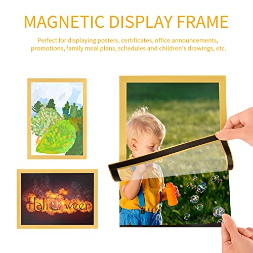 Tienyow A4 Self-Adhesive Magnetic Display Photo Frame For 8" X 11.5" Letter Picture, Wall Mount Document Painting Window Sign Holder For Kids Paint Office Restaurant Vertical School Store, 10X Golden #TOP1