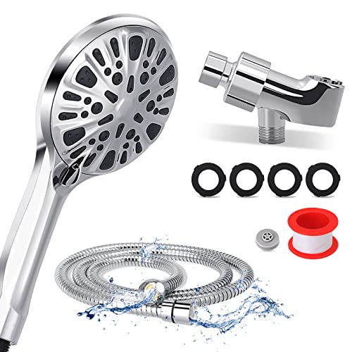 GEMITTO Pommeau Douche, Douchette Haute Pressurisée à Economie D'eau Salle de Bain, 9 Modes Douche avec Pression D'eau Réglable, avec 1.5M Tuyau Flexible en Acier Inoxydable (Tenue à la main) Cover