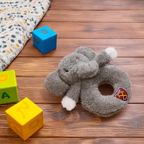 Officially Licensed West Ham Elephant Baby Soft Rattle Toy. Newborn Baby Stuffed Animal Rattle Hand Grip Set - Image 4