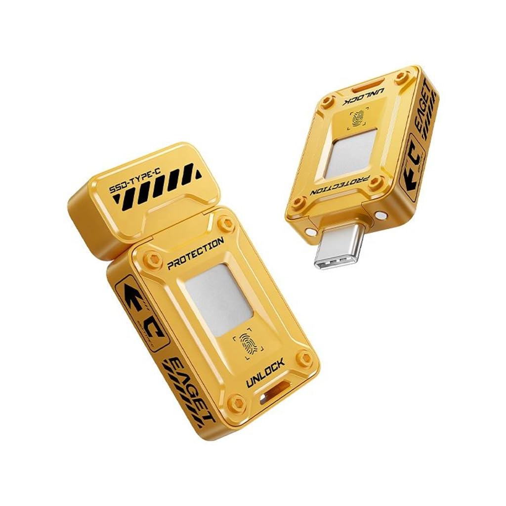 EAGET FU80 USB-C & USB-A Pen Drive, Flash Drive, 560MB/s, Fingerprint Encryption, Metal Casing, Solid State, Plug & Play, Secure Storage (Yellow 256GB)