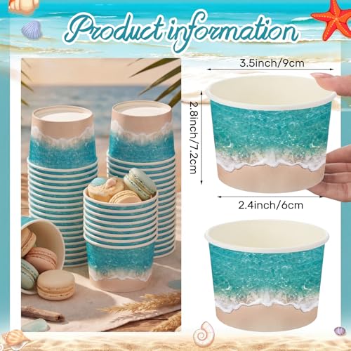 Image of Funnymoom 50 Pack Beach Ice Cream Cups 9 oz Ocean Waves Disposable Dessert Bowls Paper Soup Bowls Summer Pool Snack Cups for Hot or Cold Food for Hawaiian Beach Birthday Party Supplies