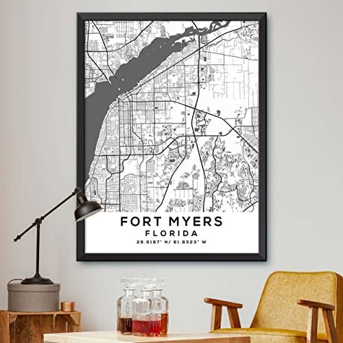 Generic Map of Fort Myers, Florida, Light 2 (24x36) - Wall Map - Greyscale Matte