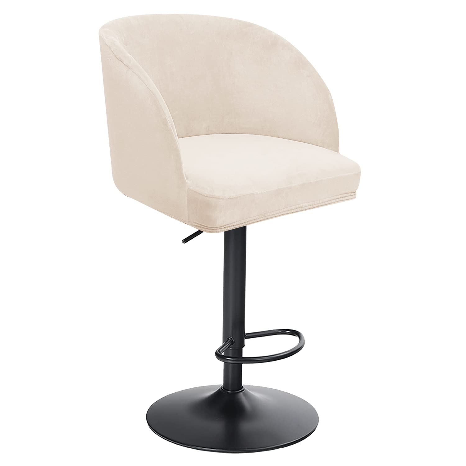 Funda Taburete Bar Extensible Terciopelo con Respaldo Redondo y Brazos, Funda Decorativa giratoria para Bar Cocina,Beige,2 Piezas
